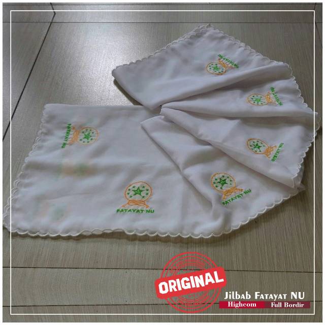 Kerudung Fatayat Segi Empat Jilbab Fatayat Putih Seragam Fatayat Logo Bordir