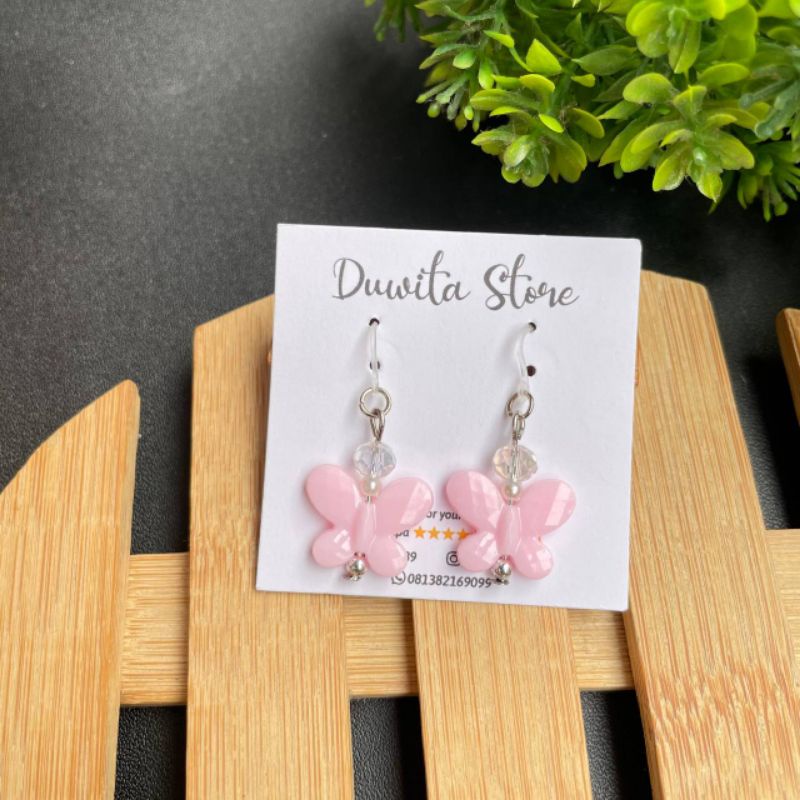 HANDMADE ANTING ANAK/DEWASA KAITAN PLASTIK MOTIF KUPU2 PASTEL