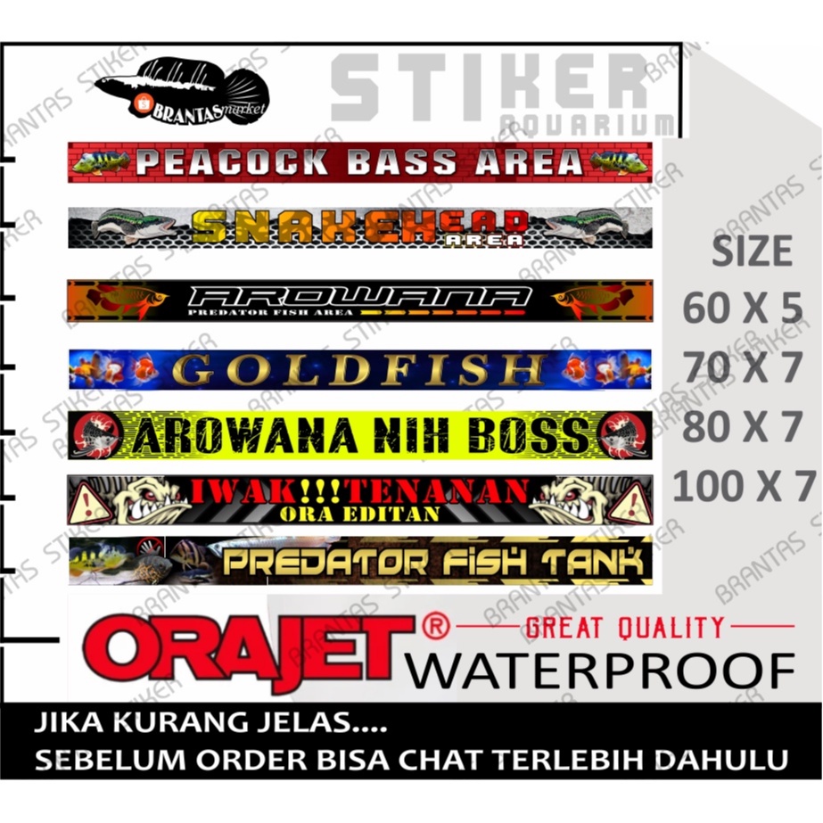 stiker aquarium predator fish/arwana/peacock bass/channa/oschar dll