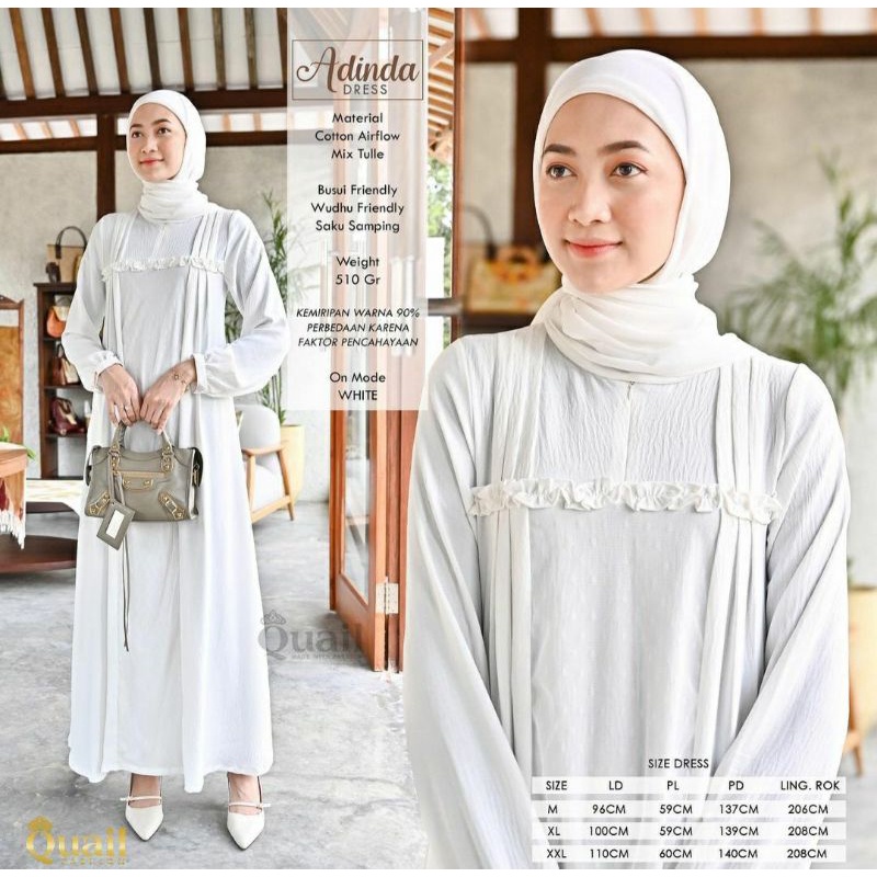 ADINDA DRESS GAMIS HAJI UMROH ORIGINAL QUAIL HIJAB BAJU PUTIH BUSUI GAMIS PENGAJIAN BAJU LEBARAN MUR