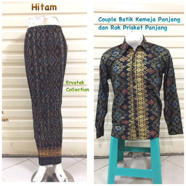 Couple Batik CBPJP24 Kemeja Pria Tangan Panjang dan Rok Prisket Wanita Hitam Songket Baju Pasangan