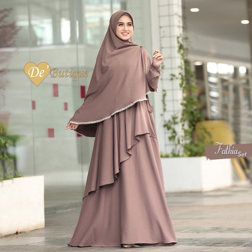 Gamis set khimar SHANUM ORI ALEYA DAN FATHIA polos renda muslim wanita cod murah lembut adem