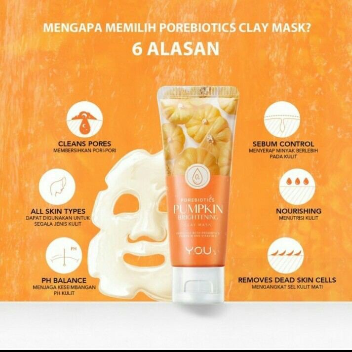 YOU Daily Skin Good Pore Biotics Pumpkin Brightening Clay Mask Enriched with Probiotics/GREENTEA