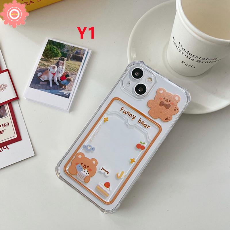 Bening Tempat Kartu Case Redmi A1 10 10c 9 9A 9C NFC Redmi Note 11 10 10s 9 Pro Note9 Mi 12 12x11 Lite POCO X3 Pro NFC POCO M3 Beruang Lucu Sweet Bunny Dompet Slot Soft Cover
