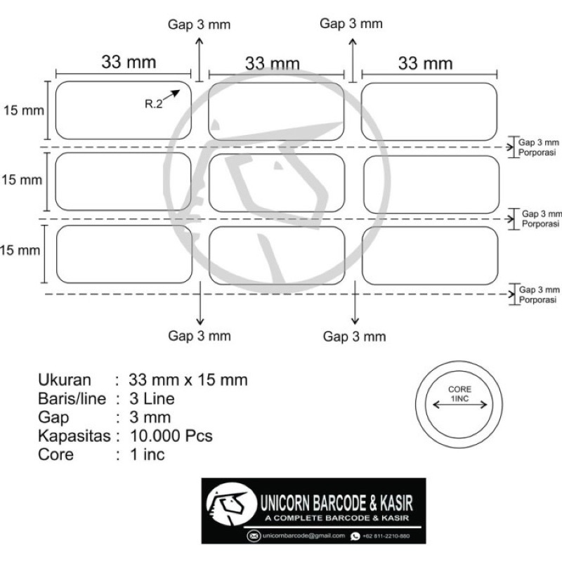 Label Barcode Semicoat uk.33x15mm