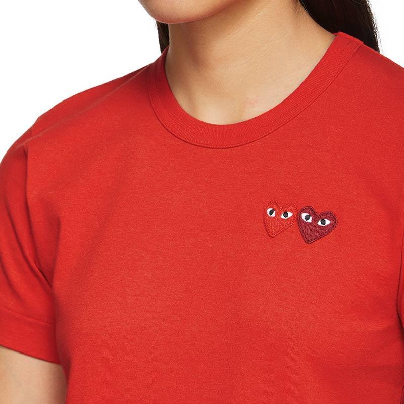 CDG Women Double Heart Tee Red 100% Authentic