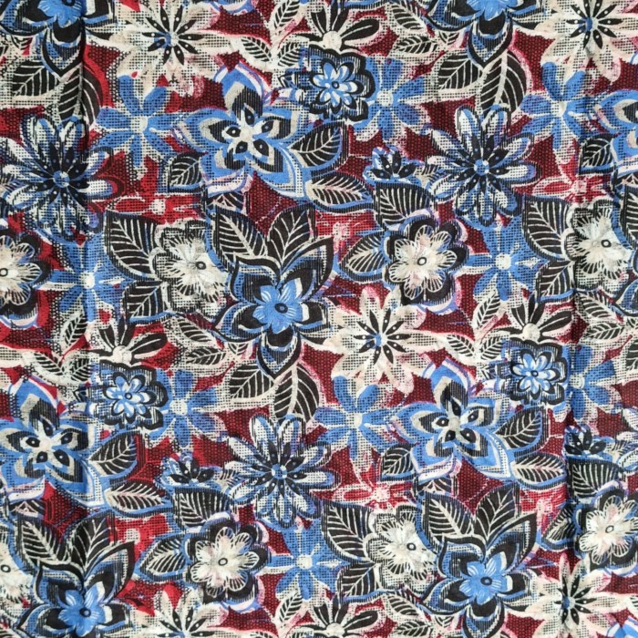 Kain Santung Halus Rayon Santung Motif Bunga Kembang Merah Biru 50cm