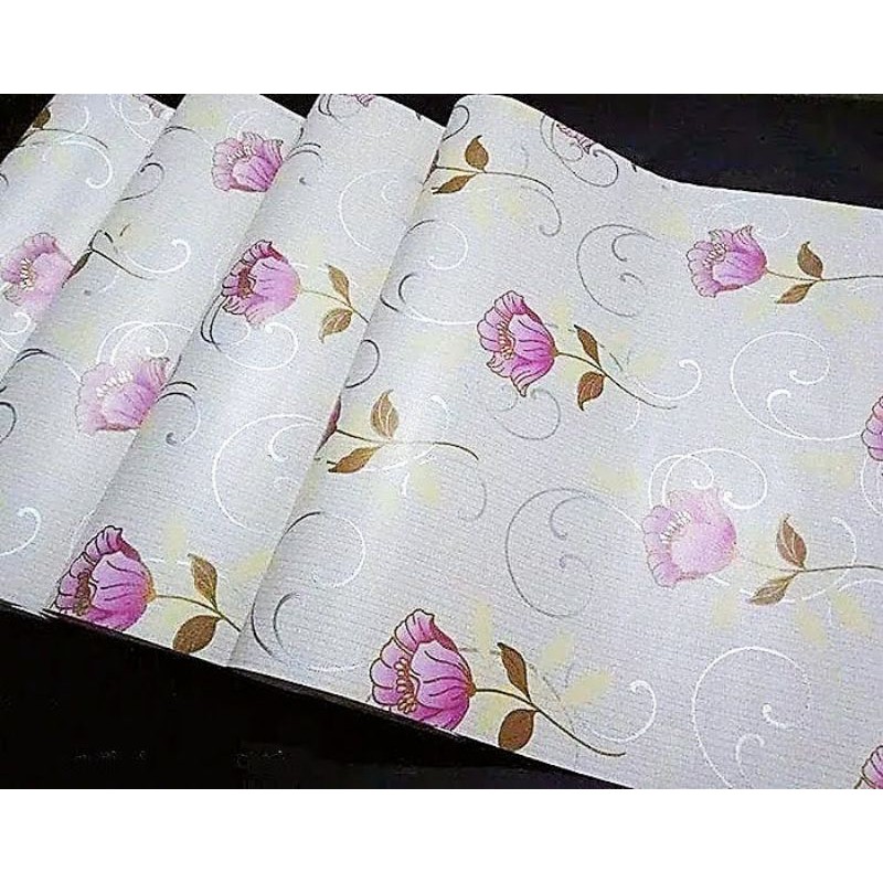 walpaper sticker dinding motif bunga pink