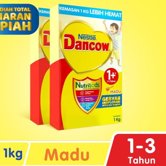 Trendy Nestle Dancow 1+ Nutritods Susu Pertumbuhan Madu 1-3 Tahun 2 x 1 kg ン