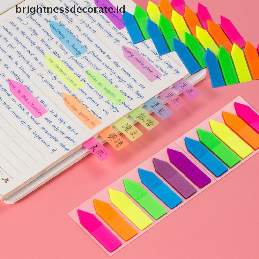 100 Lembar Kertas Memo Pad Sticky Note Bentuk Panah Fluorescent