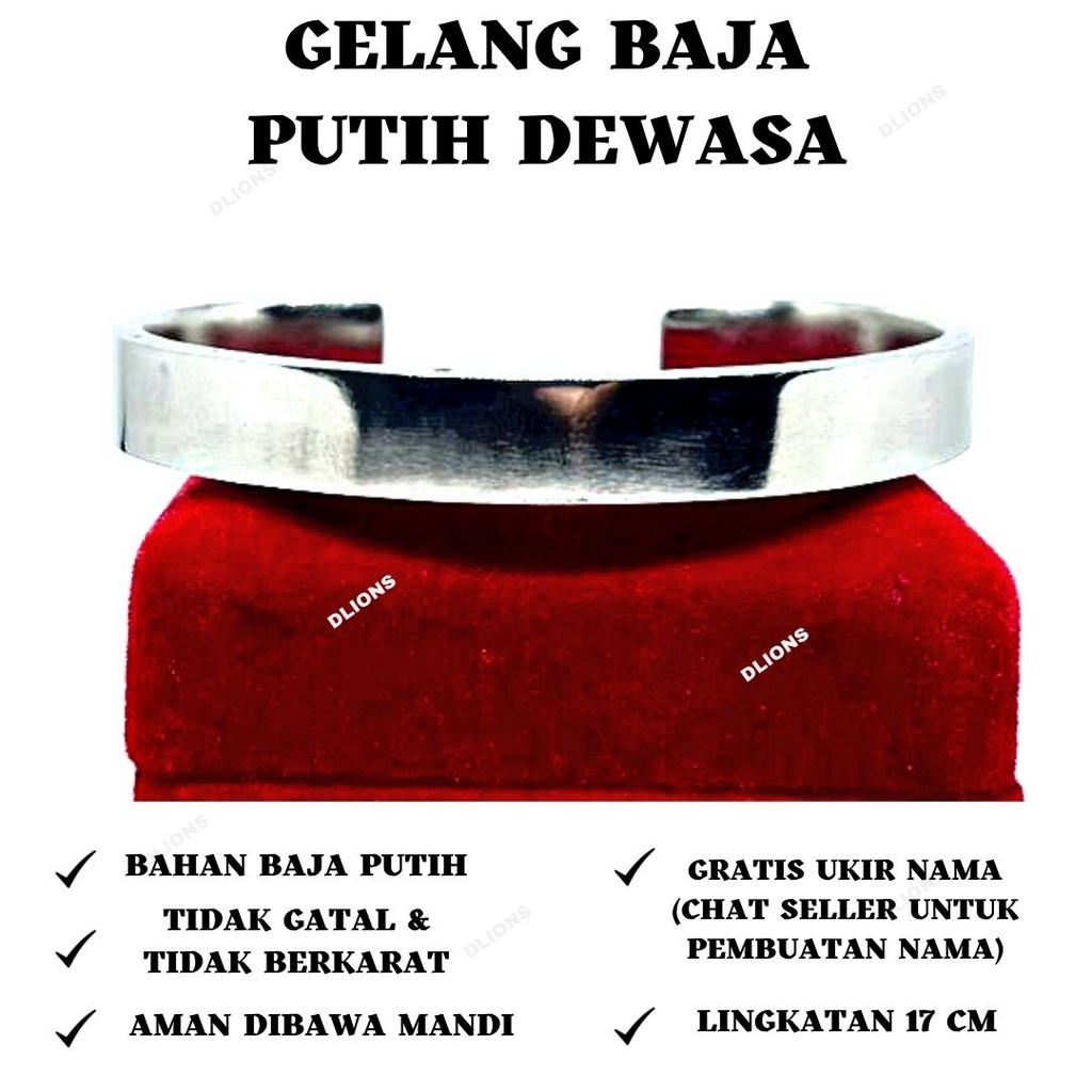 GELANG BAJA PUTIH DEWASA ANTI KARAT SELAMANYA GRATIS UKIR NAMA !!