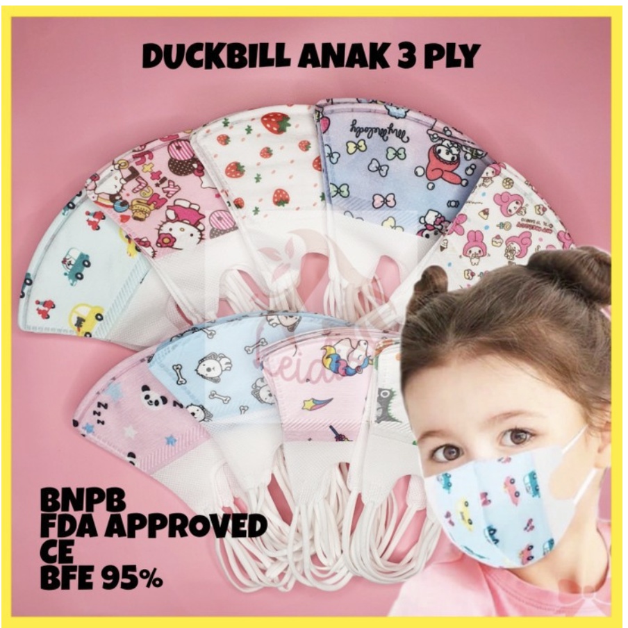 MASKER DUCKBILL ANAK 3D MOTIF 3PLY KARAKTER BTS MIX TERMURAH