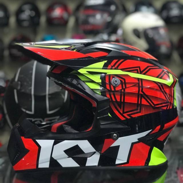 HELM CROSS KYT JUMPSHOT MOTIF 1 BLACK YELLOW FLUO RED HELM TRAIL KYT JUMP SHOT HELM MOTOCROSS KYT