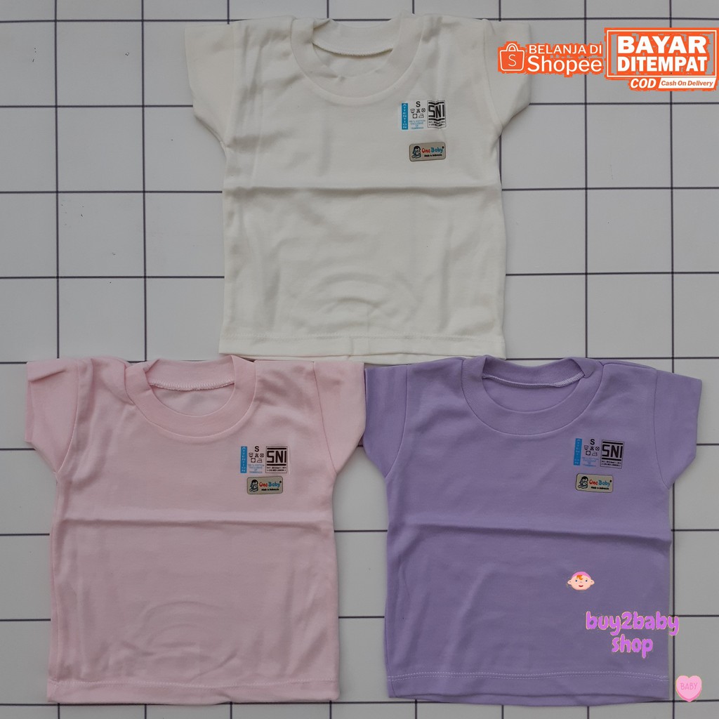 Kaos Oblong Bayi One Baby warna polos usia 3-24 Bulan Isi 3 PCS