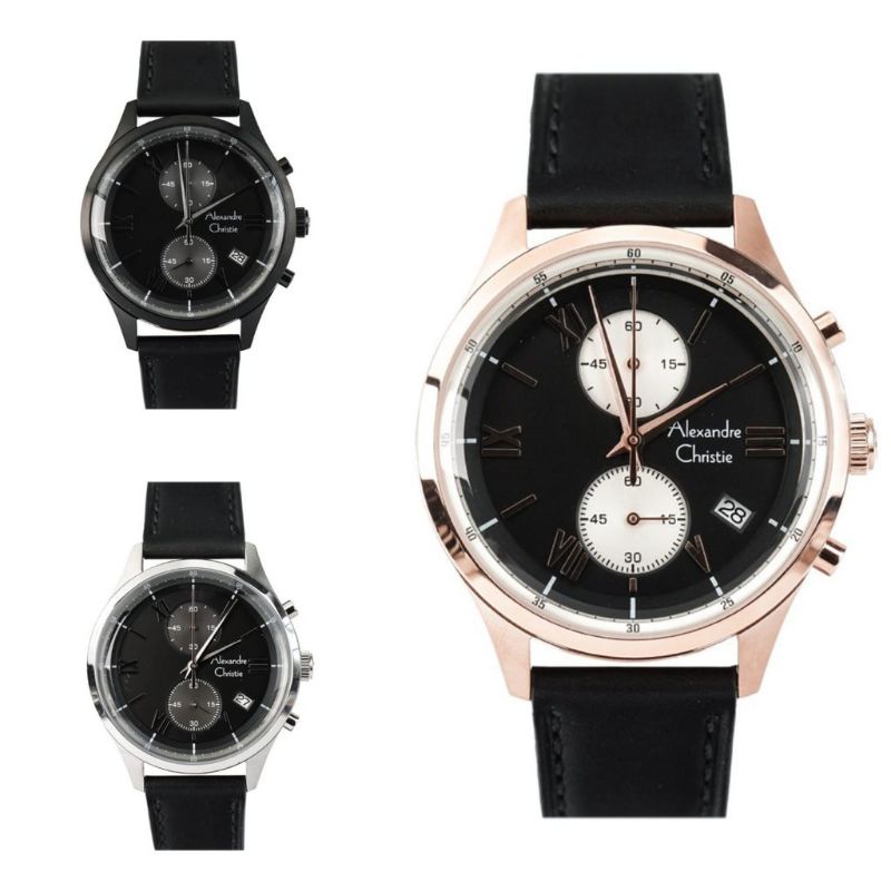 JAM TANGAN PRIA ALEXANDRE CRISTI AC6575/AC 6575 TALI KULIT ORIGINAL