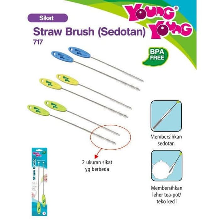 Young Young Straw Brush / Sikat Sedotan / Pembersih Leher Teko Teapot 2 Pcs (Tersedia Varian Warna)