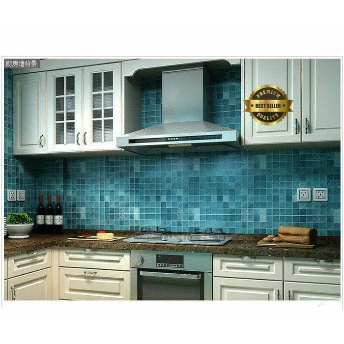 Wallpaper stiker dinding dapur dan kamar mandi alumunium foil BLUE