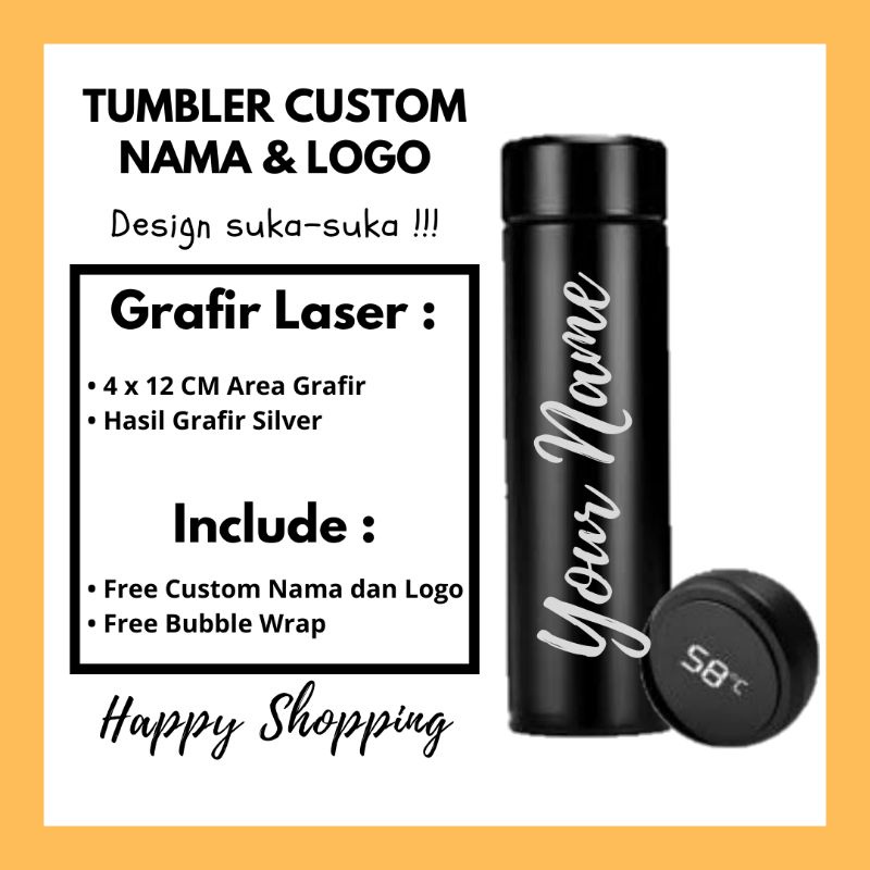 Jual Termos Tumbler Custom Grafir Nama Dan Logo Smart Led 500 Ml Hitam Shopee Indonesia 3592