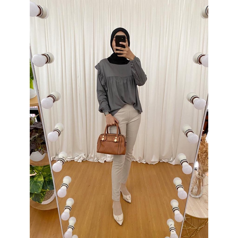 CROPY BLOUSE - RAYON VISCOSE - BLOUSE WANITA - REALPICTURE 100%-GREY