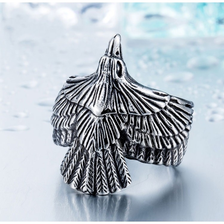 SEUSUK  Cincin Unik Bentuk Burung Elang Bahan Steel Kualitas Tinggi untuk Pria
