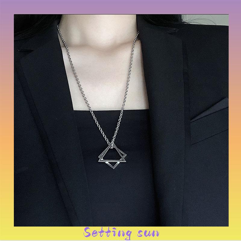 Kalung Liontin Bentuk-SWegitiga Geometris Bahan Titanium-SWteel Gaya Hip Hop Untuk Unisex TN