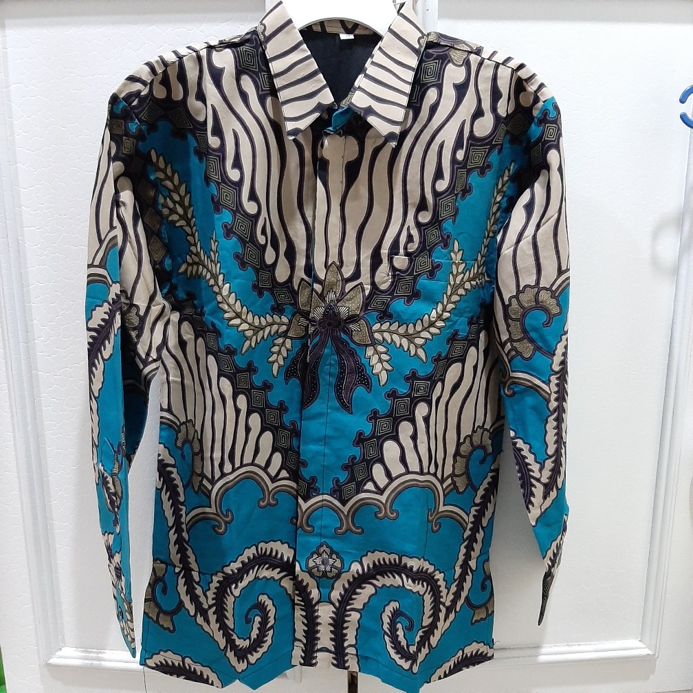 Wekso Biru Ranting Kemeja Batik Pria Lengan Panjang Katun Primisima Full Furing