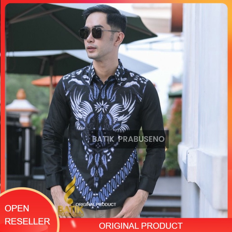 Batik Pria Prabuseno Original Motif KRAJANDUGA Kemeja Batik Pria Lengan Panjang Slim Fit Hem Batik S