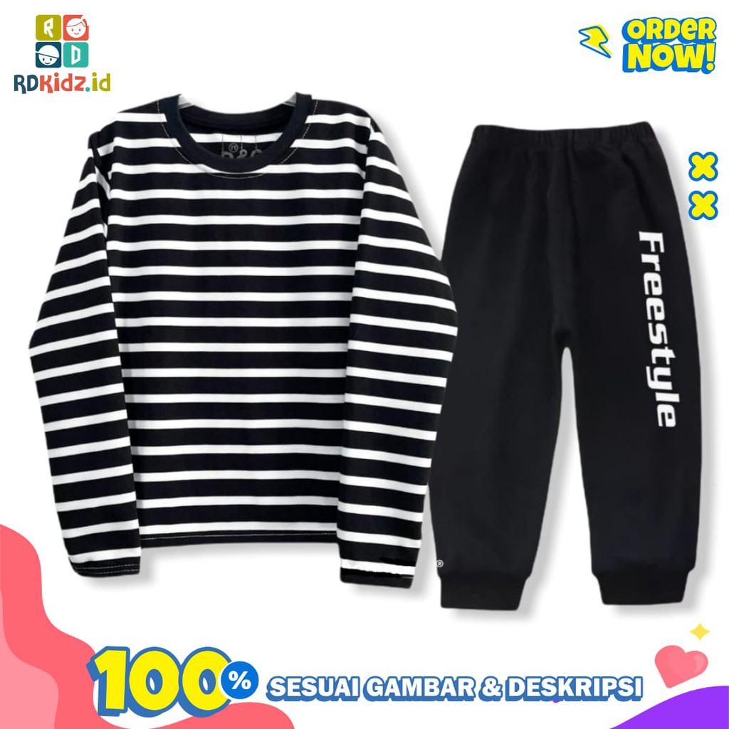 Rdkidzid Set Panjang Anak Unisex / Setelan Panjang Anak Laki Laki / Set Panjang Anak Motif Salur