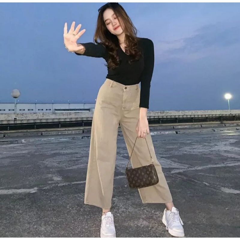 celana kulot jeans wanita terbaru korean model mozza