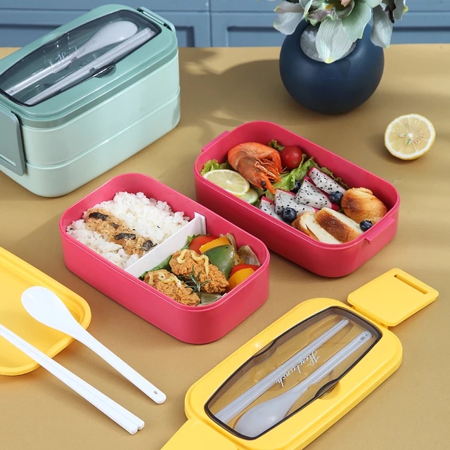 Lunch Box Kotak Makan Ompreng Tempat Makan 1000ML BPA Free 3 Layer Free Sendok Garpu 348 349