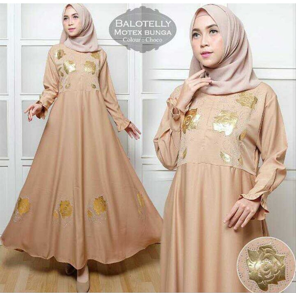 dh 8769 CORINA BROWN gamis syari hijab baju muslim wanita murah xl big size jumbo baju lebaran hari