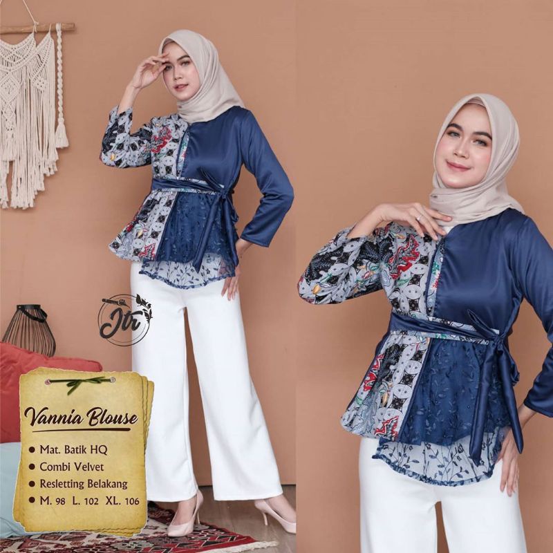 tey-17 Batik wanita ASJ SA HRB026 Kenongo Kemeja Tosca Pendek-Vania navy