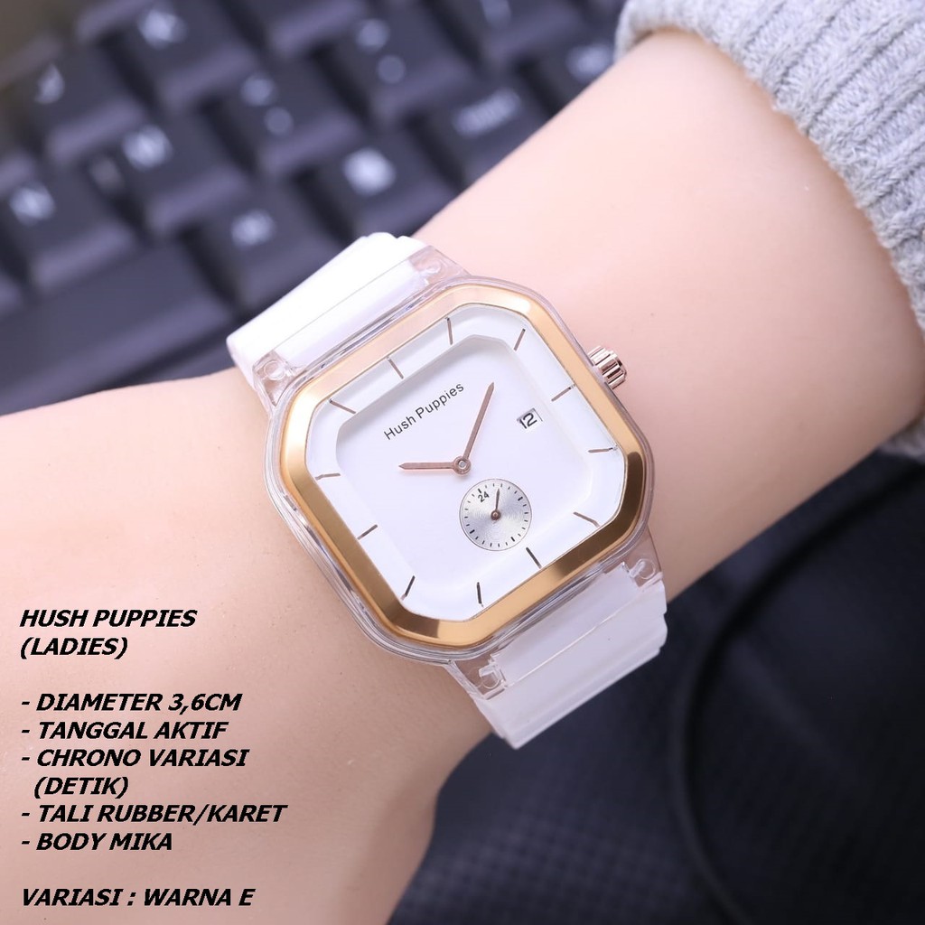 JAM TANGAN WANITA HUSH PUPPIES TALI RUBBER BODY SEGI TANGGALAKTIF CHRONO DETIK AKTIF