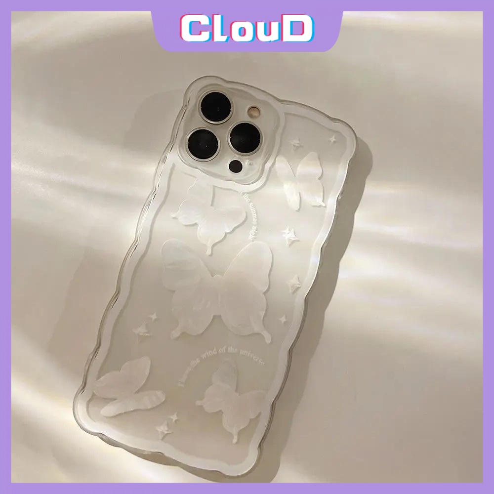 Butterfly Soft Case TPU Transparan Frame Gelombang Kupu-Kupu Untuk iPhone 11 Pro Max XR 12 13 Pro Max 7Plus 8Plus X XS Max 7 8 SE 2020 6 6S Plus