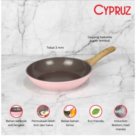 CYPRUZ FP0893 Pink Ceramic Series Fry Pan 24cm Pan Penggorengan