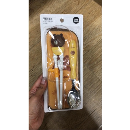 Sendok Sumpit Anak Line Friends - Brown Chopstick Spoon 1st Stage Include Case