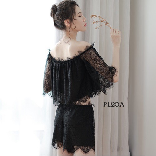 [STOK TERBATAS] SABRINA SEXY SETELAN WANITA BAJU TIDUR SEXY SLEEPWEAR LACE HITAM PL20A