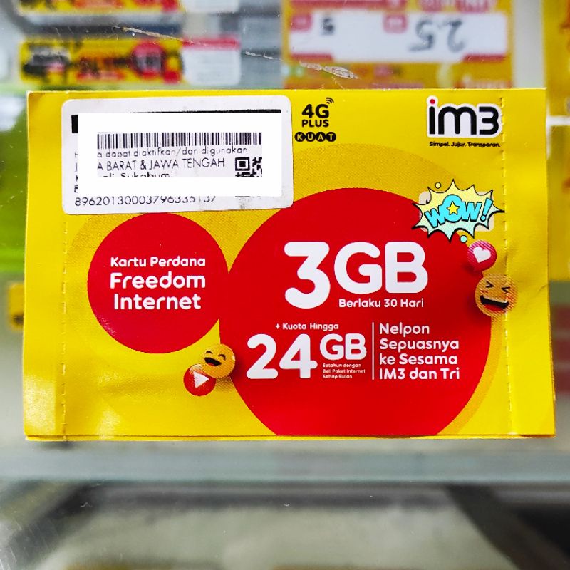 Kartu perdana im3 3gb ori jateng jabar