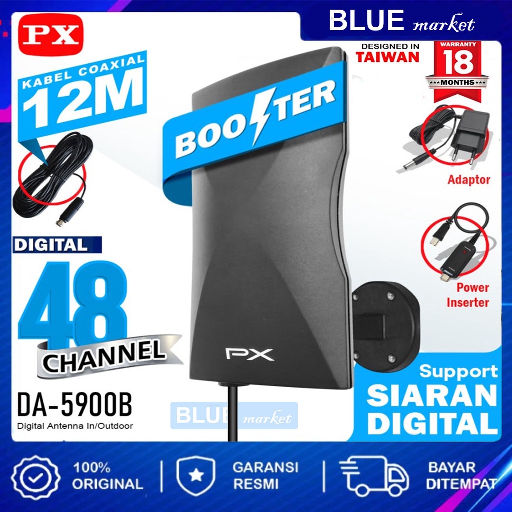 Antena TV Digital Indoor Outdoor Resolusi Tinggi + Kabel HD PX DA-5900B