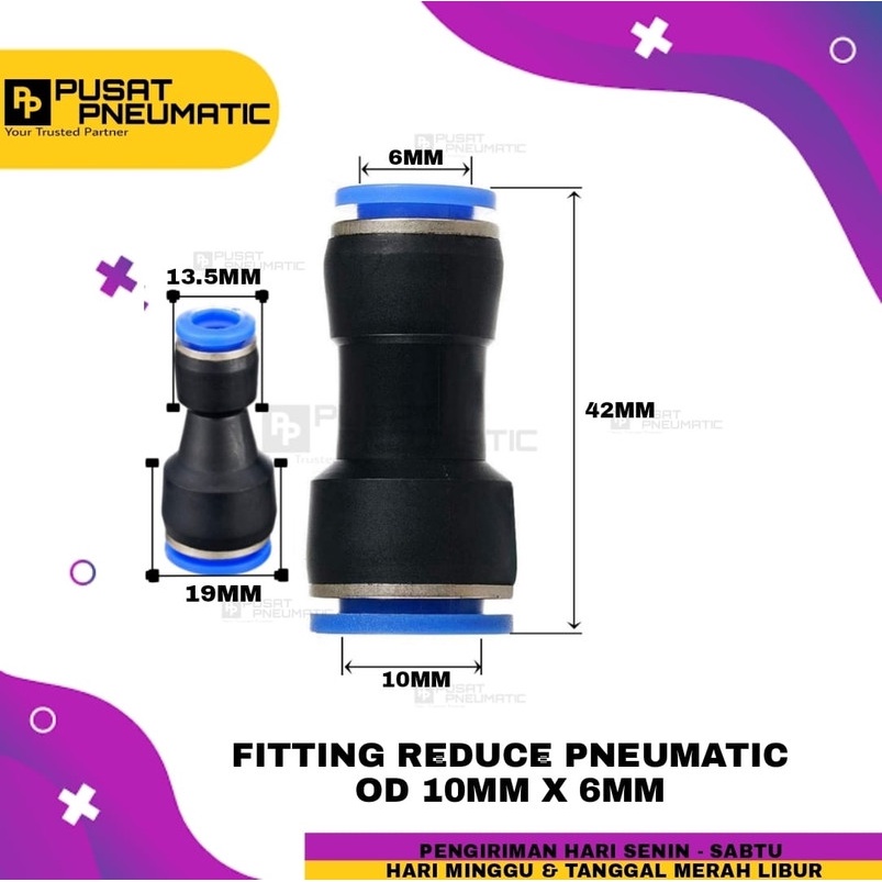 FITTING REDUCER LURUS SAMBUNGAN SELANG 10MM KE SELANG 6MM