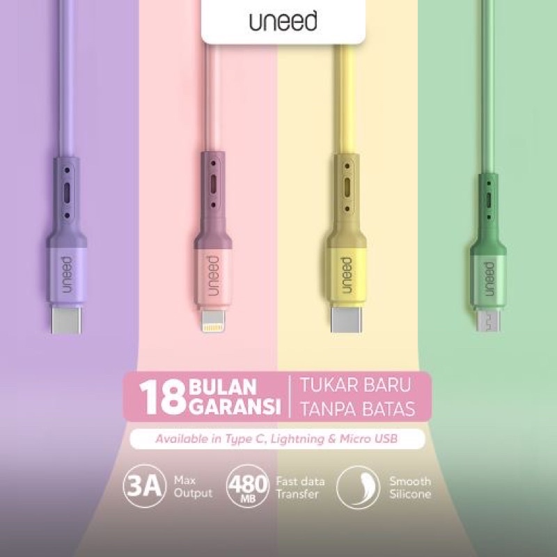 new UNEED Kabel Data Colorful Micro USB / Type C Quick Charging 3A - UCB54 by sultan