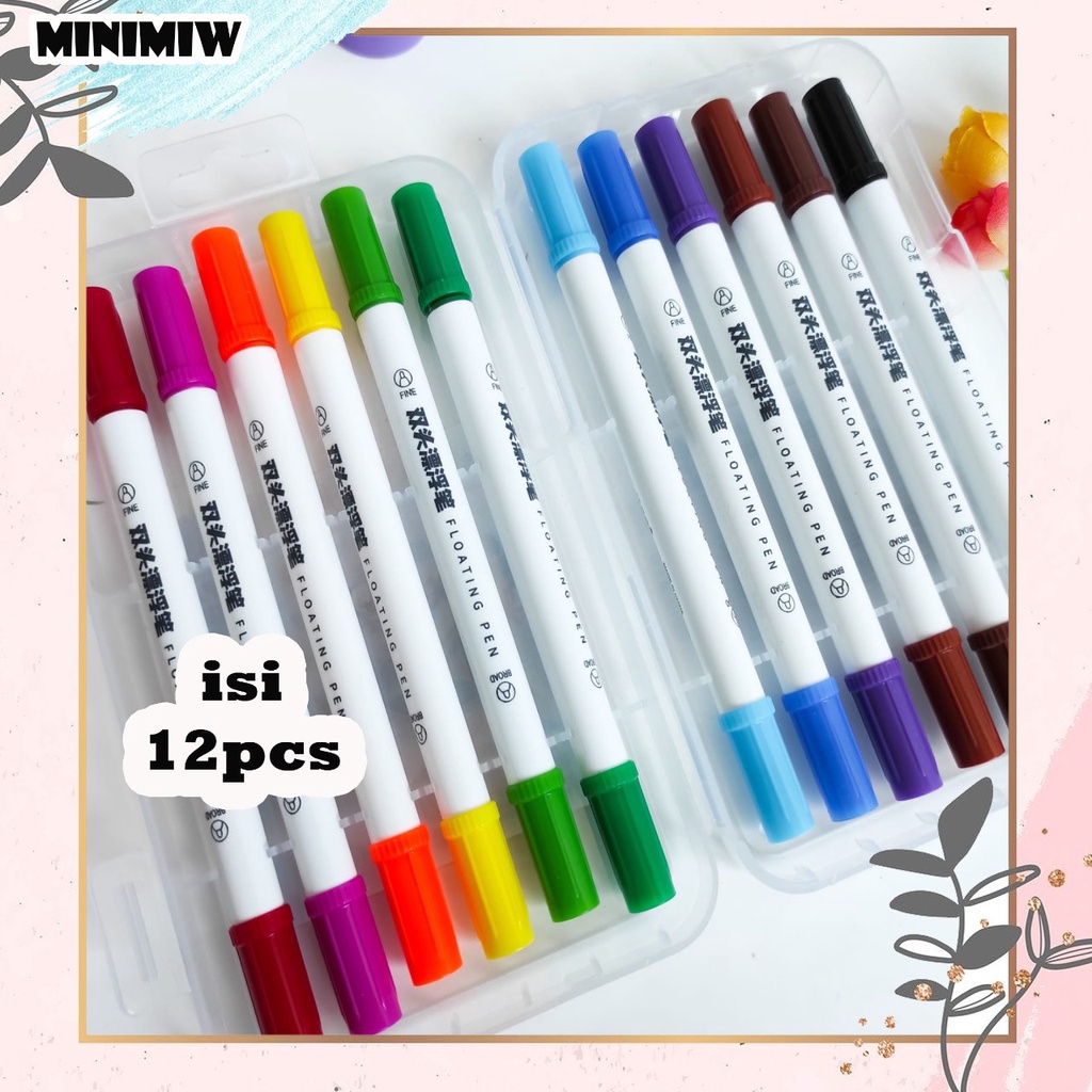 SPIDOL FLOATING PEN ISI 12 WARNA HIGHLIGHTER ALAT TUILIS SEKOLAH PERALATAN HITS UNIK LUCU