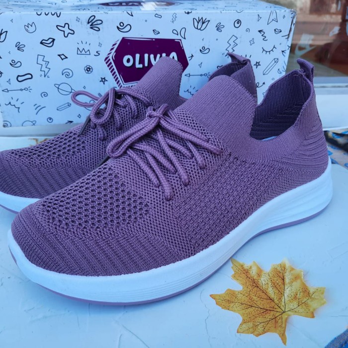 Sepatu wanita sneakers korea import bahan rajut - Ungu, 36