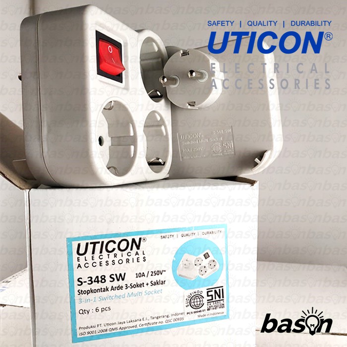 UTICON S348SW - Stop kontak 3 Lubang Multi Outlet dengan Saklar &amp; Child Protection