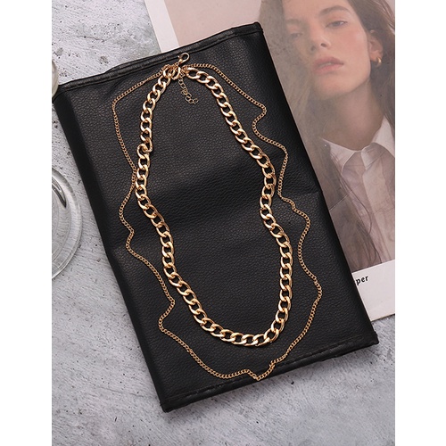 LRC Kalung Fashion Golden Thick Chain Double Necklace V33001