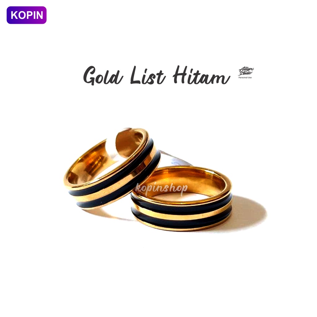 Cincin Titanium Wanita Pria Gold Hitam Keren