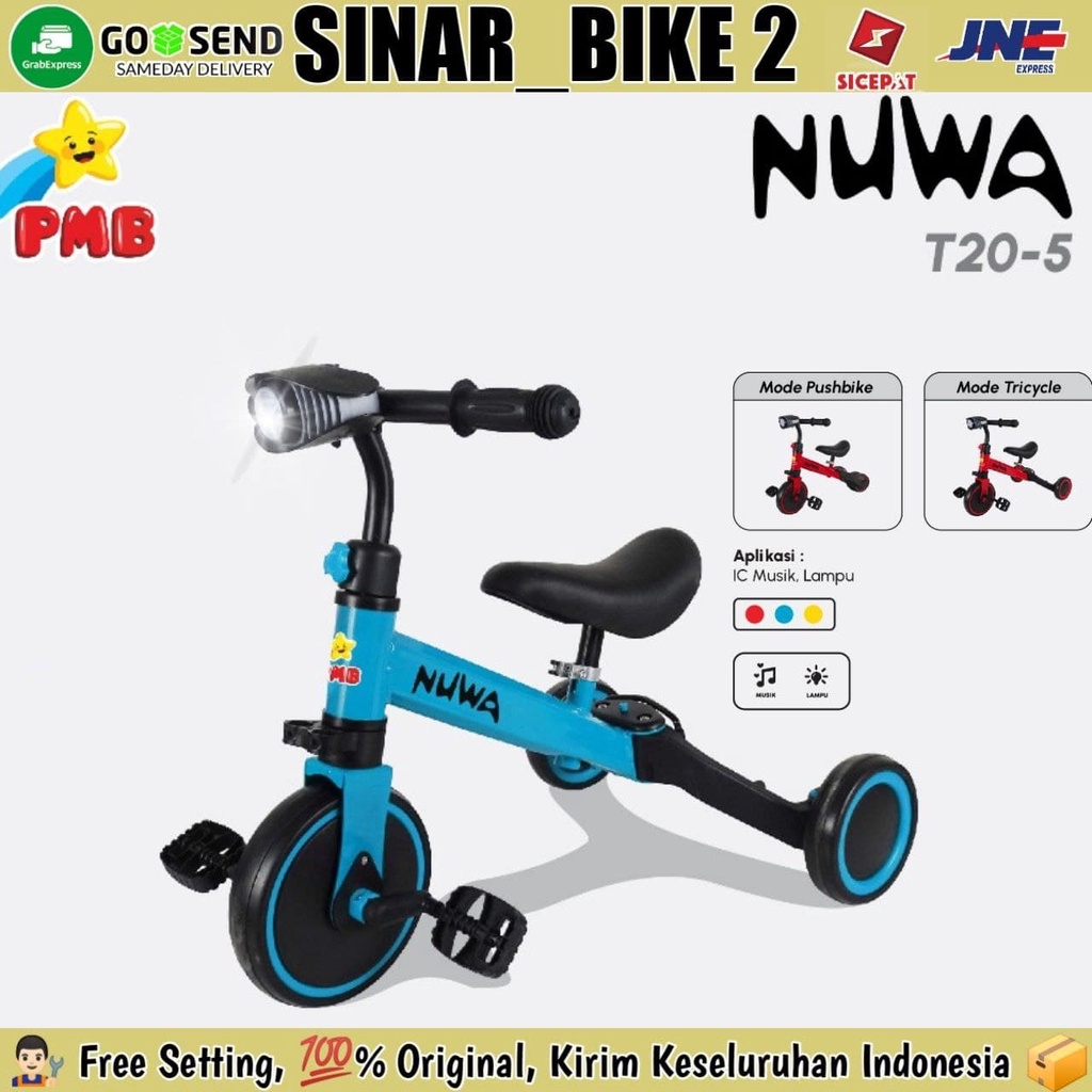 Sepeda Anak Roda Tiga Tricycle 3 in 1 Nuwa T20-5  &amp; T-20-9 Ada Stir Mode Pushbike