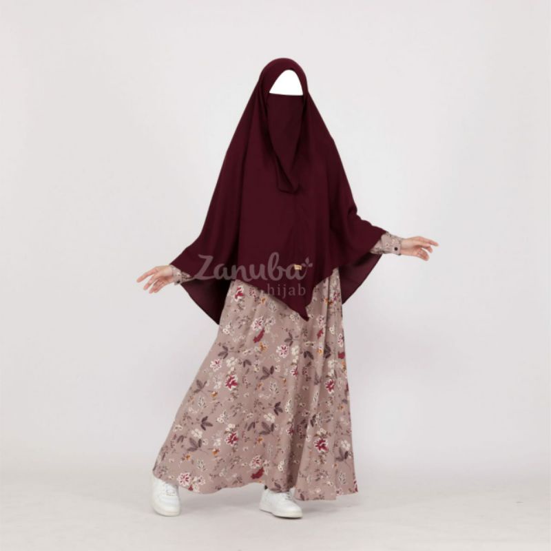(Budayakan Baca Deskripsi) Ready stock gamis free cadar original Zanuba Hijab FLORAL set motif bunga