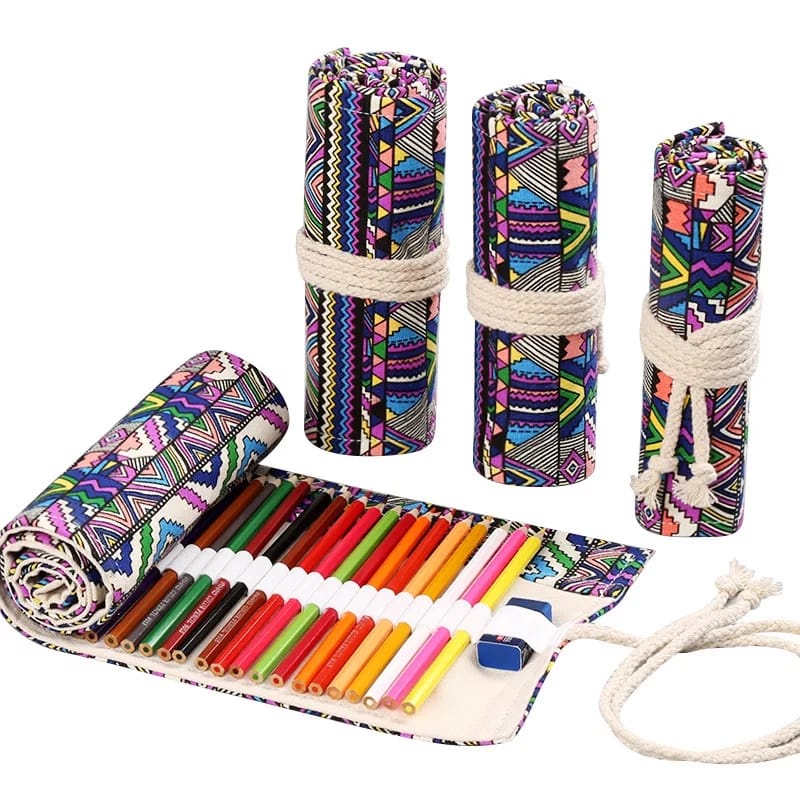 ITSHOPING - Tempat Pensil Make Up Kekinian Trendy Model Gulung Lipat Dengan Tali Ikat / Pouch Pensil