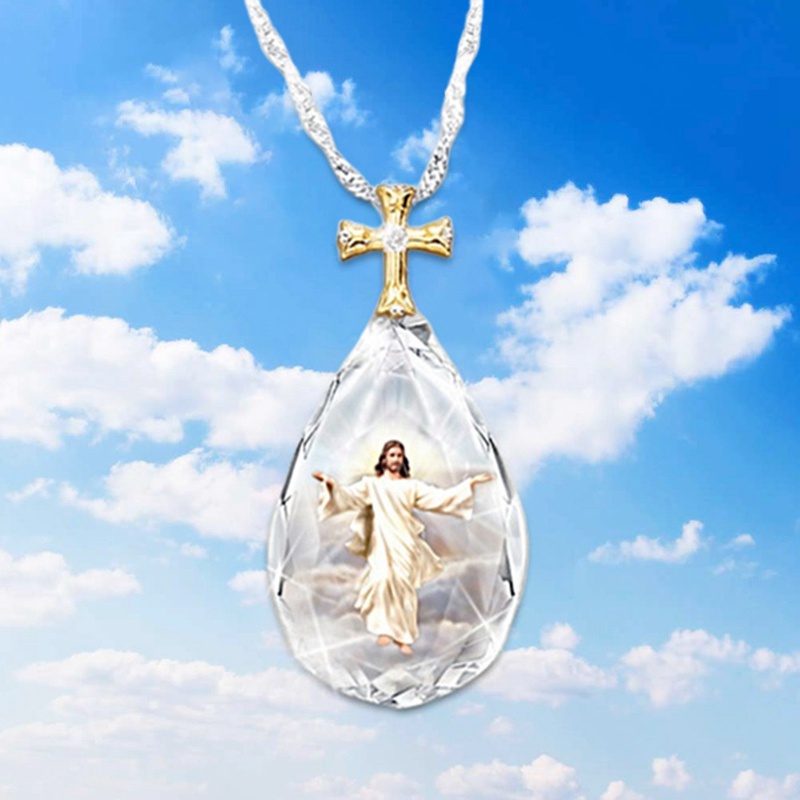 Kalung Dengan Liontin jesus Aksen Kristal Untuk Wanita